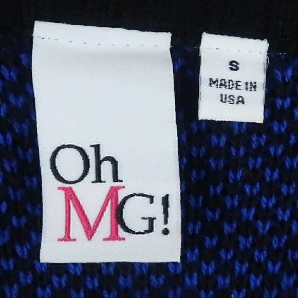 OH MG! BLACK & BLUE BUFFALO PLAID LONG SLEEVE ROUND NECK CROPPED SWEATER SIZE S - Picture 2 of 5